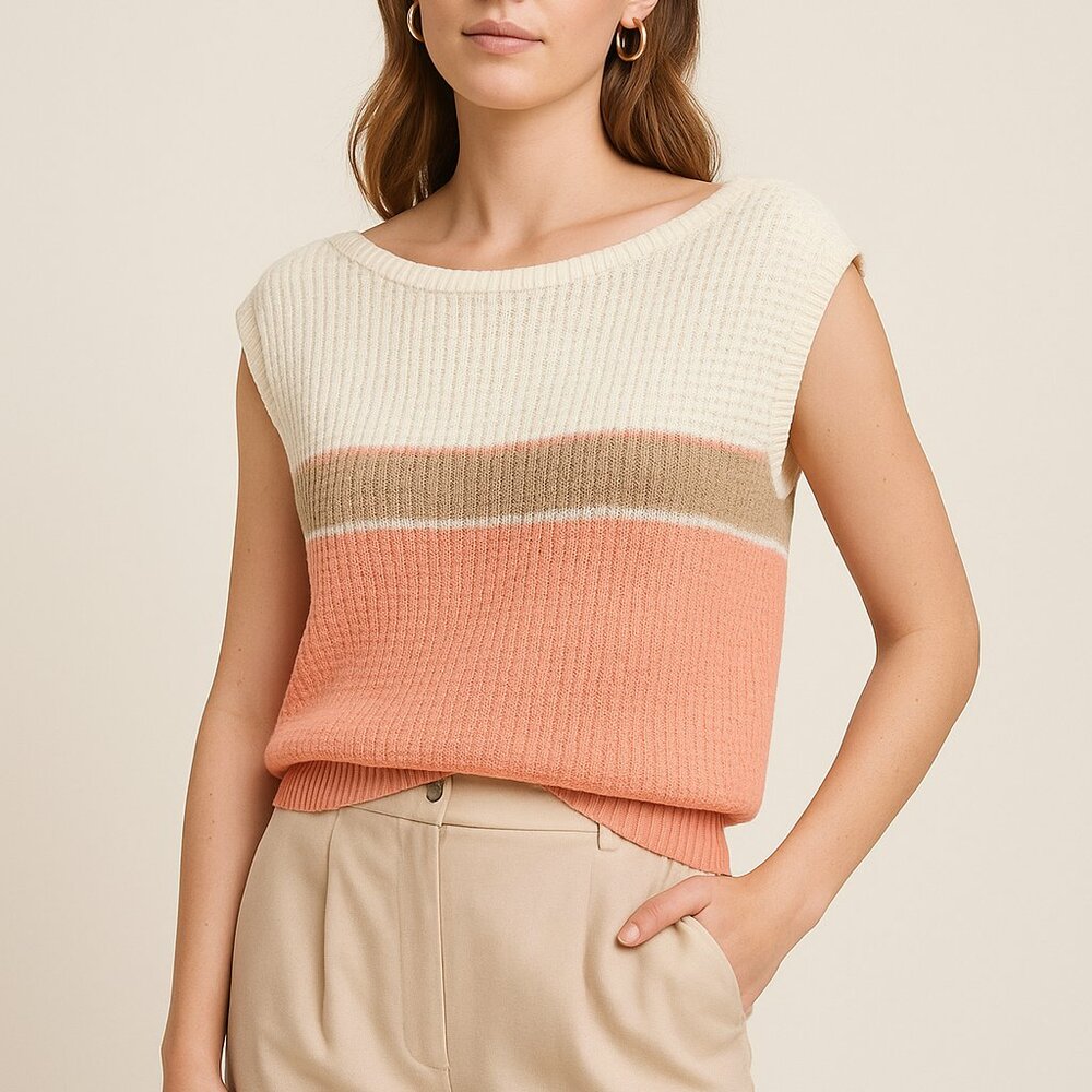 Vintage Colorblock Knit Sleeveless Sweater